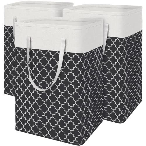 BlissTotes 3-Pack Laundry Basket, Freestanding＆Waterproof Laundry Hamper, Collapsible Tall Clothes Hamper with Easy Carry Handles for Clothes, Towels in the Family and Dorm,Clover Black,88L - color: Clover Black, size: 88L