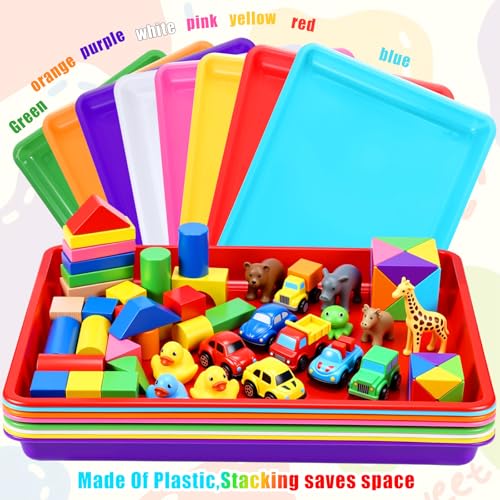 Maitys 15 Pcs Flat Plastic Trays 16.1 x 11.8'' Sensory Storage Paper Tray Stackable Classroom Bins for Office Home Organizer Crafts Supplies (Vivid Color) - color: Vivid Color
