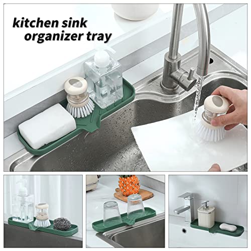 MicoYang Silicone Bathroom Soap Dishes with Drain Spout-Bathroom and Kitchen Sink Organizer,Sponge Holder,Dish Soap Tray,Perfect for Dispenser,Scrubber,Bottle,Cup on Sink or Counter-Green 12"×4" - color: Green, size: L(12"×4")