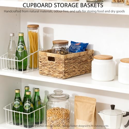 Woven Natural Water hyacinth basket Rectangular organizer basket with Handle for Desktop, Bathroom, Entryway,Kingwillow.(Small) - size: Small