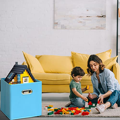 Fabric Cubby Storage Bins - 13x13x13 Inches, Foldable Cube Organizer Bins with Dual Handles - Set of 6, Blue - color: Blue, size: 6 Pack