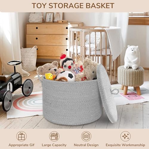 21" x 18" Extra Large storage baskets,Decorative blanket basket with lid for Living room,rope baskets with lid,wicker hamper for bedroom,Big,Round,Grey - color: Grey