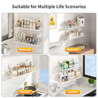Suction Cup Shower Caddy, Removable Bathroom Organizer Shelf for Shower Storage, No Drilling Clear Square Shower Shelves, Large Capacity & Reusable, Home & Kitchen White - color: White
