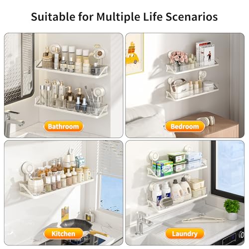 Suction Cup Shower Caddy, Removable Bathroom Organizer Shelf for Shower Storage, No Drilling Clear Square Shower Shelves, Large Capacity & Reusable, Home & Kitchen White - color: White