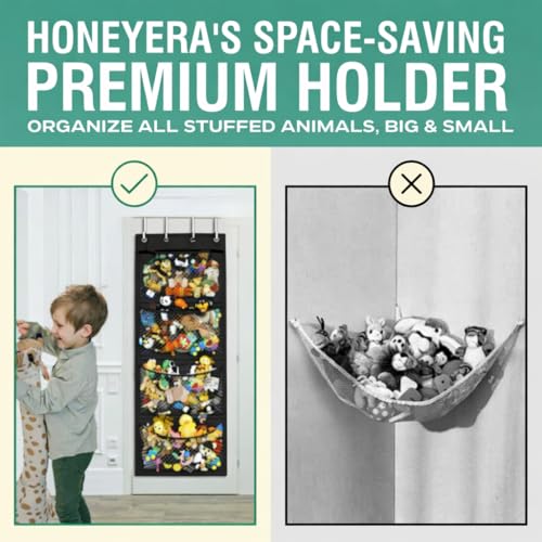 Honeyera The Original Stuffed Animal Storage (Patented) - Over Door Organizer for Stuffies, Toy Plush/Hammock Baby Hanging Storage Net Big Girls Toddler Large Bag Animals (Black) - color: Black