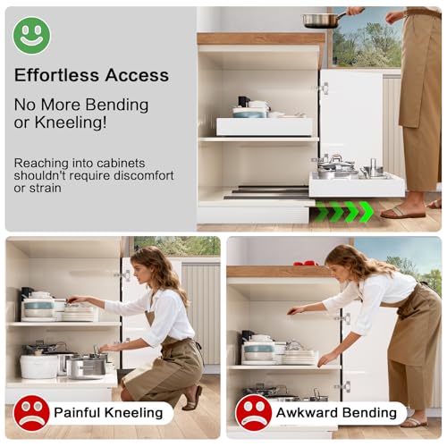 Pull out Cabinet Organizer,Extendable (12"-20") Heavy-Duty Pull-Out Drawers – Secured with Nano Adhesive Tape, Ideal for Cookware Storage, for Kitchen Base Cabinets (21" Dx12-20" W(1 Pack)) - color: White, size: 21" Dx12"-20"W(1 Pack)