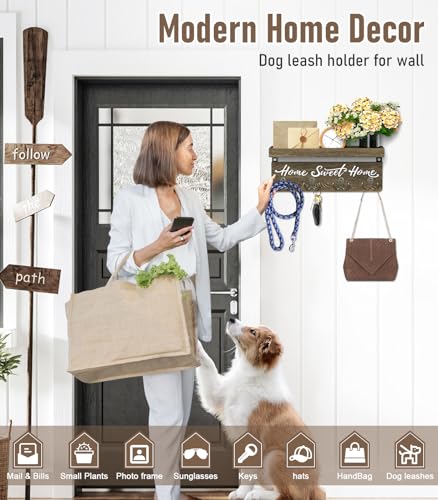 buways Wall-Mounted Key and Mail Holder, Wooden Key Rack with 4 Double Key Hooks, Rustic Home Decor for Entryway - color: Brown