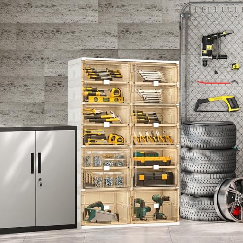 28 Pairs Shoes and Boots Storage Cabinet of 3-Step Fast Installation,Plastic Shoe Box with Clear Magnetic Door for Display, Shoe Organizer for Sneaker, Sandals, Heels (2 Row, 7 Tier) - size: 7Tier