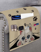 Sofa Armrest Organizer Bedside Caddy, Adorable Cat Welcome Non Slip Couch Remote Control Holder for Recliner, Retro Paws Footprints Arm Chair Caddy with Pocket for Magazine, Phone, 19.7''x35'' - size: 19.7x35 in