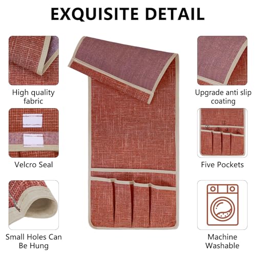 Couch Armrest Remote Control Holder, Couch Caddy Gifts for Seniors Bed Caddy Tv Remote Holder with 5 Pockets for Key Glasses Phone Magazine Holders - color: Brown