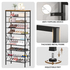 10-Tier Tall Shoe Rack, Large Capacity Shoe Shelf Holds40-45 Pairs, Shoe Shelf for Entryway, Hallway, Living Room, Rustic Brown - color: Rustic Brown, size: 27.8" x 10.8" x 65.7"