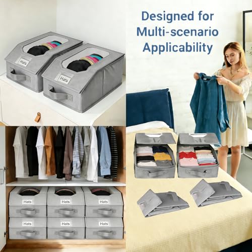 2 Pcs Stackable Baseball Cap Organizer, Washable Foldable Oxford Cloth, Smooth Durable Metal Zipper Hat Storage Holder for Closet, Holds 24 Caps with Large Clear Window, Hat Box for Home Storage - size: Large:15.8X8.7X6.7in