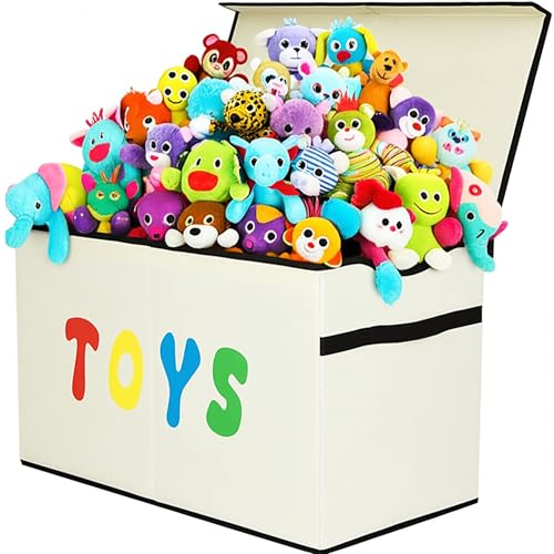 YOLOXO Toy Box Chest, Collapsible Sturdy Storage Bins with Lids, Extra Large Kids Toy Storage Organizer Boxes Bins Baskets for Kids, Boys, Girls, Nursery Room, Playroom, Closet (New Beige) - color: New Beige
