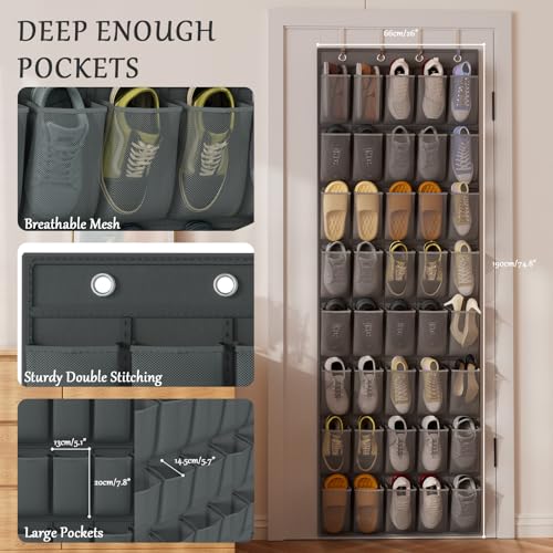 homyfort Over the Door Shoe Organizer, 40 Large Breathable Mesh Pocket,Space Saving Hanging Shoe Rack,Shoe Storage Holder for Entryway Bedroom Closet - color: Oxford-like Grey, size: 1 Pack 40 Pockets