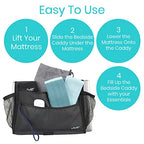 Vive Bedside Caddy - Bed Hanging Organizer - Storage Bag Shelf for College Dorm, Bedroom, Couch, Bunk - 8 Large Pockets with Charger Slots for Men and Women - Slides Under Mattress - Handle for Travel