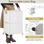 Chrislley 90L Slim Laundry Hamper with Wheels, Rolling Laundry Basket with Lid and Renovable Liner Bag, Handwoven Rattan Organizer for bedroom, bathroom, laundry room (White) - color: White