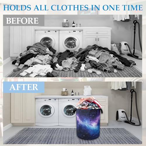 Purple Galaxy Laundry Basket Collapsible Laundry Hamper with Handle, Oxford Clothes Toy Storage Bin for Bathroom Bedroom Room Decor, Gift Basket 16" X 20.8" - color: Purple Galaxy