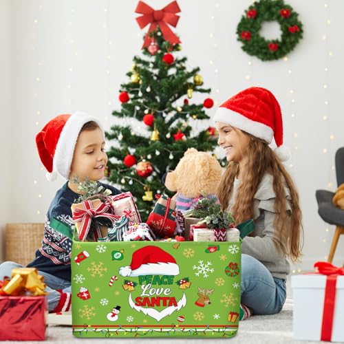 Geelin 3 Pcs Christmas Baskets Storage Funny Lime Green Christmas Santa Basket for Gifts Collapsible Waterproof Canvas Xmas Storage Bin Organizer with Handles for Book Closet Shelf Nursery Room Decor - style: Merry Santa
