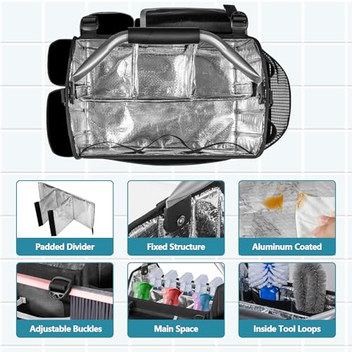 HODRANT Wearable Cleaning Caddy Organizer, Cleaning Supplies Bag with Divider & Support Pad, Cleaner Tote with Handle & Detachable Shoulder Strap, Housekeeping Storage Box with Multi Pockets, Bag Only