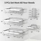 Liuoud 5 Pack Shower Caddy Organizer Rack Shelf for Inside Shower, Self Adhesive Bathroom Wall Storage Basket Rustproof Stainless Steel Large Capacity Shampoo Holder, Silver - color: Silver
