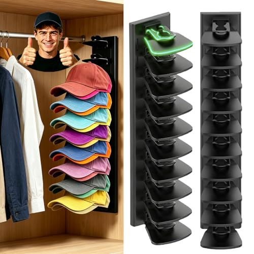 2Pack Upgraded Contour Fit Lock Hat Organizer for Baseball Cap,Hat Rack Strong Adhesive Hat Hangers for Wall Hold Up to 20 Hats,Multi-layer Hat Storage Display for Closet,Door Bedroom-Black - size: 1.3x2.3x16.5in