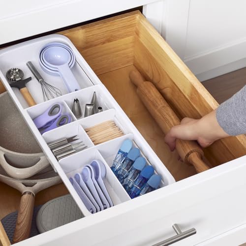 YouCopia DrawerFit Sliding Drawer Tray with Adjustable Dividers, Expandable Kitchen Storage Organizer, Speckled White - style: Tray