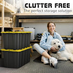 4 PACK Large Black & Yellow Storage Bins | Plastic Tote Organizing Container with Secure Latching Lids, Stackable, Extra Strength with Built in Handle | Black and Yellow Bins | 24.5" x 16.5" x 13.5" - size: LARGE - 24.5" x 16.5" x 13.5"