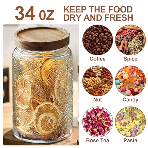 34 OZ Vintage Glass Jar with Lid, Airtight Food Storage Canisters with Bamboo for Kitchen Counter Pantry, Ideal for Coffee, Candy, Tea, Oats, Sugar, Cookies Decorative Jars-Sunflower - color: 34oz-Sunflower
