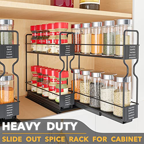 SpaceAid Pull Out Spice Rack Organizer for Cabinet, Heavy Duty Slide Out Seasoning Kitchen Organizer, Cabinet Organizer, with Labels, 5.2" W x10.75 D x10 H, 2 Drawers 2-Tier - style: Two 2"W Drawers, 2-Tier