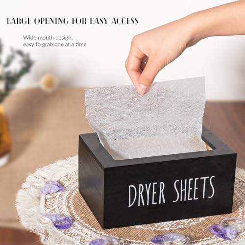 zoocatia Laundry Room Decor Dryer Sheet Container Wood Detergent Dispenser Organization and Storage Box Holder for Laundry Pods, Dryer Balls, Black - color: Black-1