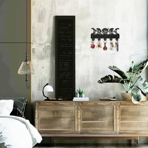 MAYJOYDIY Moon Phase Star Coat Rack Wall Mount Wooden Floral Moon Key Holder for Wall 11.8×5.5inch 5 Alloy Hooks Dreamy Wall Art Decor Black Key Rack Organizer for Gift Entryway Hallway Kitchen Room - color: Moon Phase Star