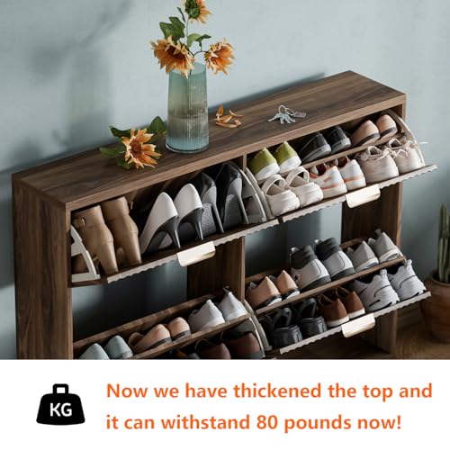 Shoe Cabinet Storage,Modern Freestanding Organizer with 4 Flip Drawers,Narrow Shoe Rack Cabinet for Entryway,Walnut - color: Walnut, size: 4-Drawers