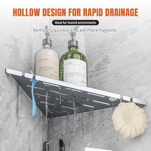 Shower Corner Shelf Organizer Rack with Hooks & Razor Hole, No Drilling Tile Shower Shelves, Rustproof Stainless Steel Bathroom Shelves Basket, Modern Corner Shelf for Bathroom, 2Pack-Silver - color: 4-upgraded Silver