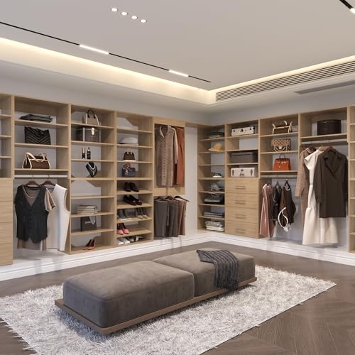 Medium Double Hanging Closet Unit, Modular Closet System, Wood Closet System Organizer with Storage for Walk In Closets, Clothing Rack Closet for Hanging Clothes, Bedroom, 28.5"W - color: Wood, size: 28.5" Wide, style: Medium Double Hanging