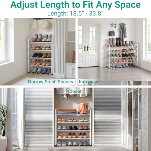 YEASHEIN 4-Tier Expandable Shoe Rack for Closet Floor, X-Frame Metal Small Shoe Rack for Entryway, Adjustable Shoe Shelf Organizer, Free Standing Shoe Racks for Front Door Entrance, Garage - White - color: White, size: 4 Tier
