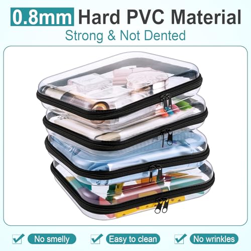 Sanwuta 6 Pcs Clear Hard Zipper Case Plastic Zipper Pouches Transparent Makeup Bag Pencil Case Pouches Toiletry Diaper Bag for Travel Toy Storage Organizer Bins(Black,9.84 x 7.87 x 2 Inch) - color: Black, size: 9.84 x 7.87 x 2 Inch