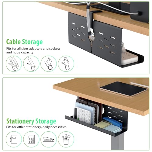 KEEGH 16" Under Desk Cable Management Tray, 2 Pack Desk Cord Organizer Upgrade Capacity, No Drill Clamp/Screws Mount, Cord Management Tray for Home Office, Gaming Desk, Standing Desk, Black - color: Black, size: 2 Pack