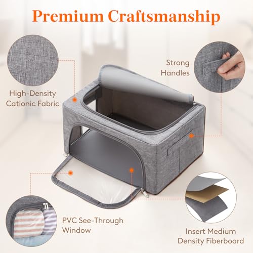 Lifewit Clothes Storage Bins with Metal Frame, Stackable Storage Box, Foldable Clothing Storage Bins with Lids, 25L Storage Bags Fabric Box Organizer with Clear Window＆ Zippers＆ Sturdy Handles 6 Pack - size: 25L