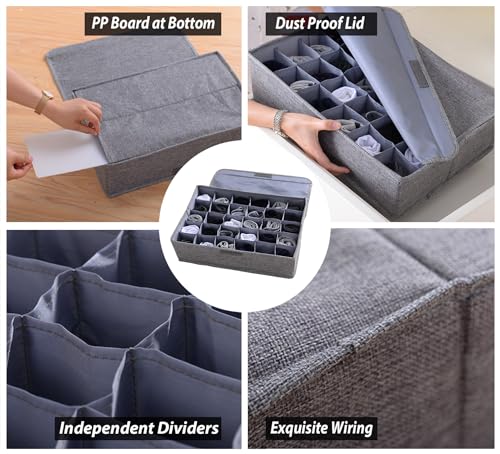 AARAINBOW Underwear Socks Ties Storage Organizer with Lids Foldable Closet Drawer Organizer 30 Cells, Fabric Wardrobe Divider Storage Box for Scarves and Lingerie (30 Cell, Gray) - color: Gray, size: 30 Cells