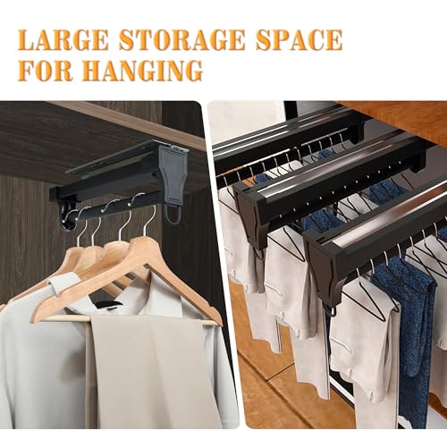 Alise Pull Out Clothes Hanger Rack for Closet,14 inch Heavy Duty Closet Rod with Automatic Soft-Close Mechanism for Closets,Closet Pull Out Metal Rod Organizer Hangers for Coats Pants Hangers,Black - color: Black, size: 14 Inch