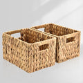 ELONG HOME Water Hyacinth Rectangular Wicker Baskets, 12" Wicker Basket 2 Pack, Woven Storage Baskets with Handles - color: Hyacinth 2