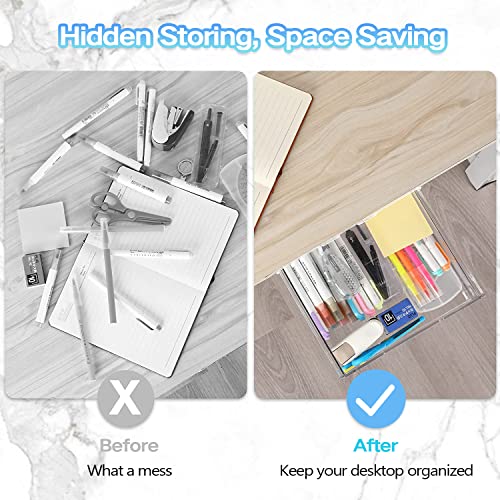 Self-adhesive Under Desk Drawer Organizer, 2 Pack Table Hidden Slide Out Large Storage Mounted Desktop Pencil Holder Tray Drawers for Office Home School Stationery Kitchen (Large, White) - color: Matte White, size: Large