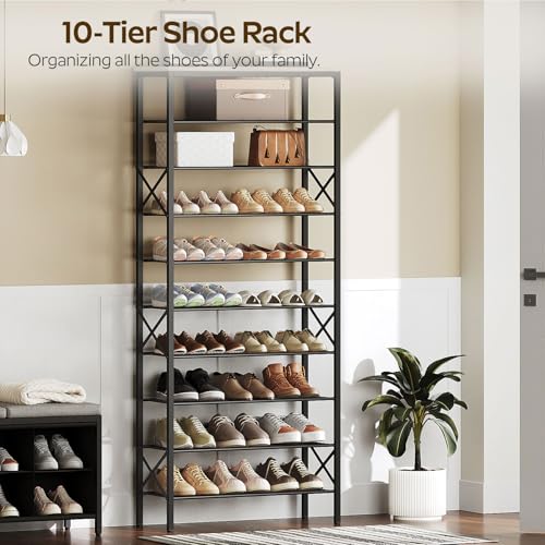 YATINEY 10 Tier Shoe Rack, Large Capacity Shoe Storage Organizer Holds 40 Pairs, Sturdy and Stable, for Entryway, Hallway, Closet, Dorm Room, Greige and Black SS10BG - color: Greige + Black, size: 27.8" x 10.8" x 65.7"