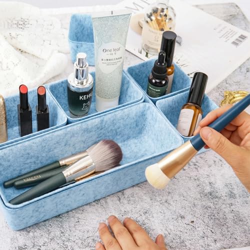 Desk Drawer Organizer Bins, 8pcs Felt Shallow Bathroom Storage Trays, Office Accessories & Workspace Organizers Jewelry & Makeup Boxes Containers(Blue) - color: Blue