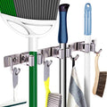 Broom Mop Holder Wall Mount Broom Hanger Wall Mounted Metal Organization Garage Storage Garden Kitchen Tool Organizer With 4 Racks and 5 Hooks (Silver, 1 Pack 3R4H)… - size: 1 Pack 3R4H