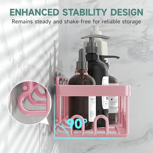 Veken Large Capacity Shower Caddy 6-Pack, No Drilling & Rustproof, Adhesive Shower Shelves with Soap Holder, Bathroom Organizers and Storage, Wall-Mounted Kitchen & Home Decor, Pink - color: G. Pink