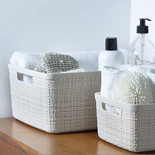 Curver Set of 6 Medium 12L Jute Decorative Plastic Organization and Storage Baskets - Perfect Bins for Home Office, Closet Shelves, Kitchen Pantry and All Bedroom Essentials, White - color: White, size: Medium 12L