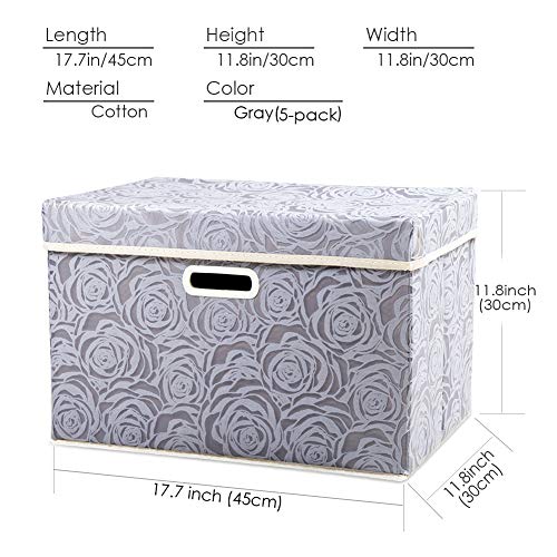 PRANDOM Large Storage Boxes with Lids [5-Pack] Fabric Decorative Storage Bins Cubes Organizer Containers Baskets with Handles for Closet Grey 17.5x11.8x11.8 In For 6+ Year Old Boys and Girls - color: Gray, size: Large(5-Pack)