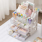 MIUOPUR Makeup Organizer with 3 Drawers, Clear Bathroom Counter Organizer, Skincare Organizer for Vanity Countertop, Cosmetic Display Case, Ideal Choice for Storing Lipsticks, Nail Polishes, Perfumes