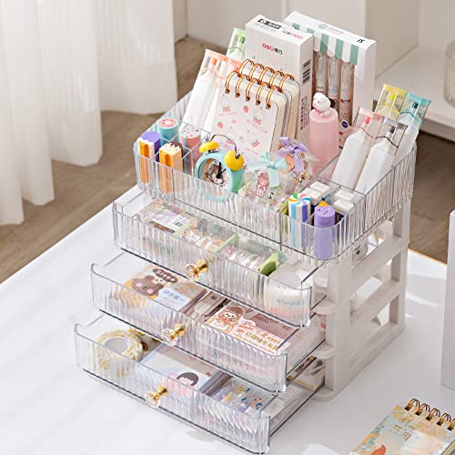 MIUOPUR Makeup Organizer with 3 Drawers, Clear Bathroom Counter Organizer, Skincare Organizer for Vanity Countertop, Cosmetic Display Case, Ideal Choice for Storing Lipsticks, Nail Polishes, Perfumes